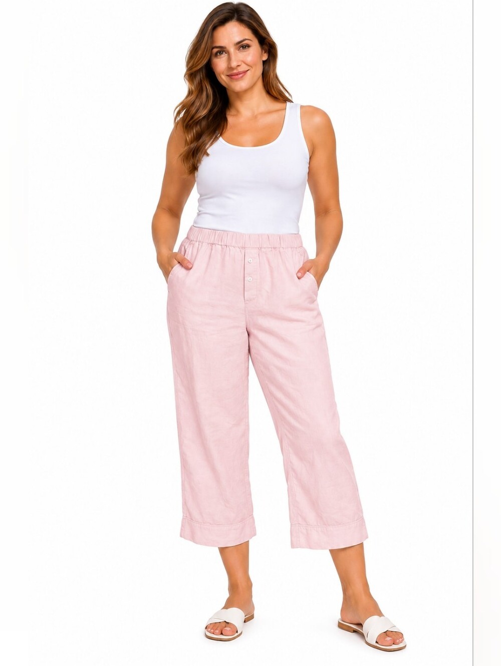 J. Crew Linen Blend Light Pink Cropped Wide-Leg Pants Women's L